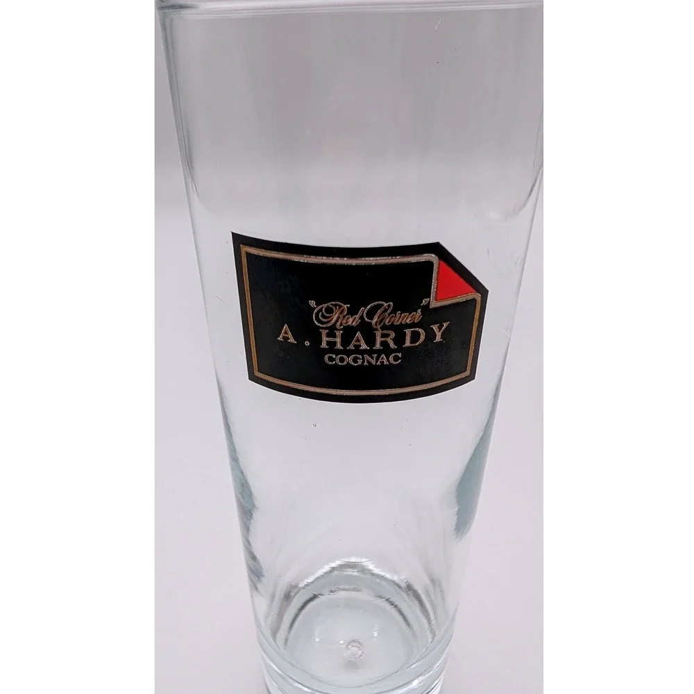 A. Hardy Cognac Red Corner Tall Glass Clear Barware Collectible 6.5 Inch